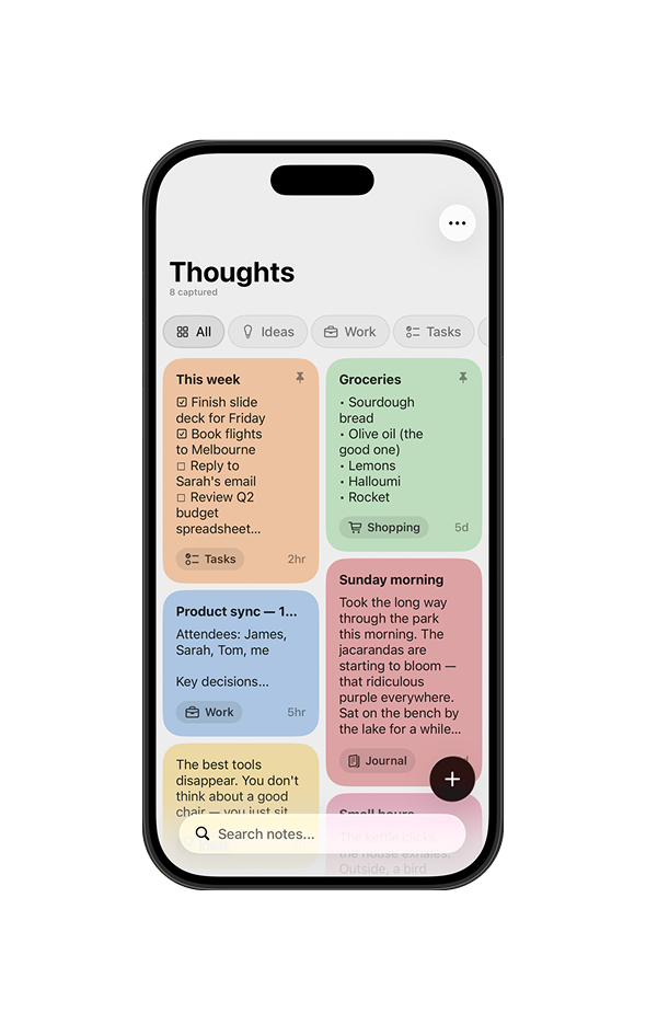 Nevo notes list in light mode
